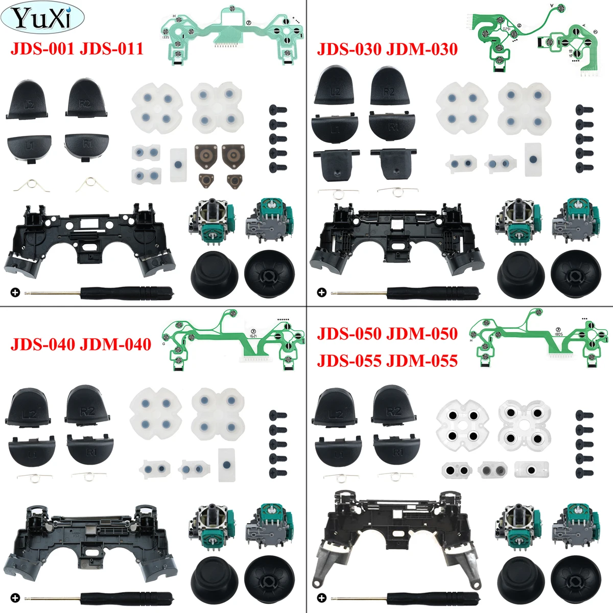 

For PS4 Pro Slim Controller Repair Kit R1 L1 R2 L2 Trigger Buttons 3D analog Joysticks Thumb Sticks Cap Conductive Rubber Film