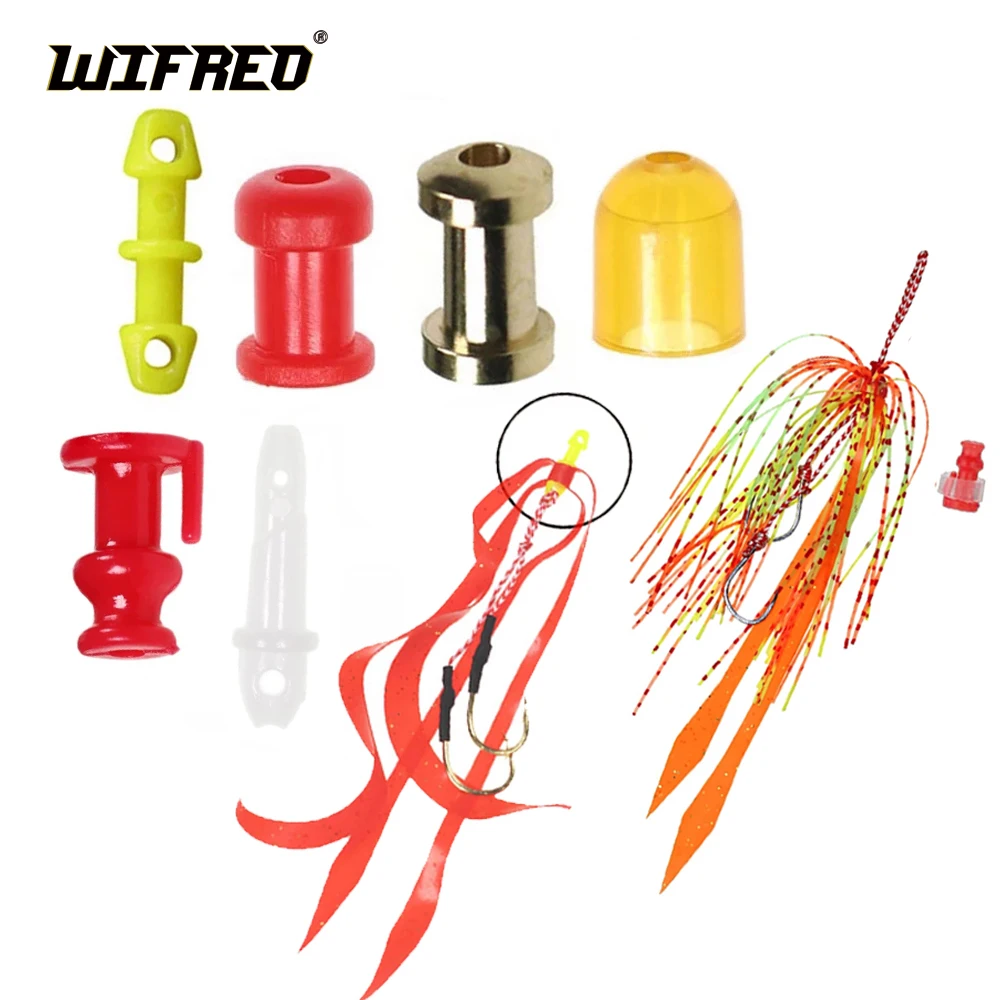 Wifreo 50pcs Jig Assist Hooks Slide Parts Saltwater Fishing Tackle Snapper Silicone Skirts and Rubber Tie Fixed Parts Accessory