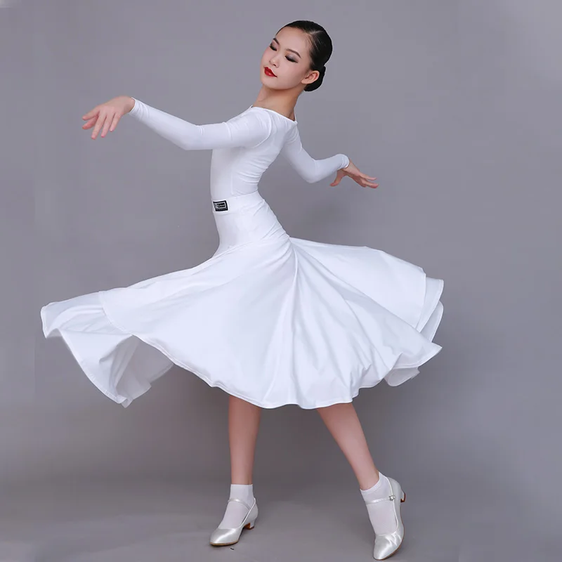 Latin Modern Dance Clothes Girls Competition Dress National Standard Costumes Practice Clothes Long Sleeved Dance Skirts DN10036