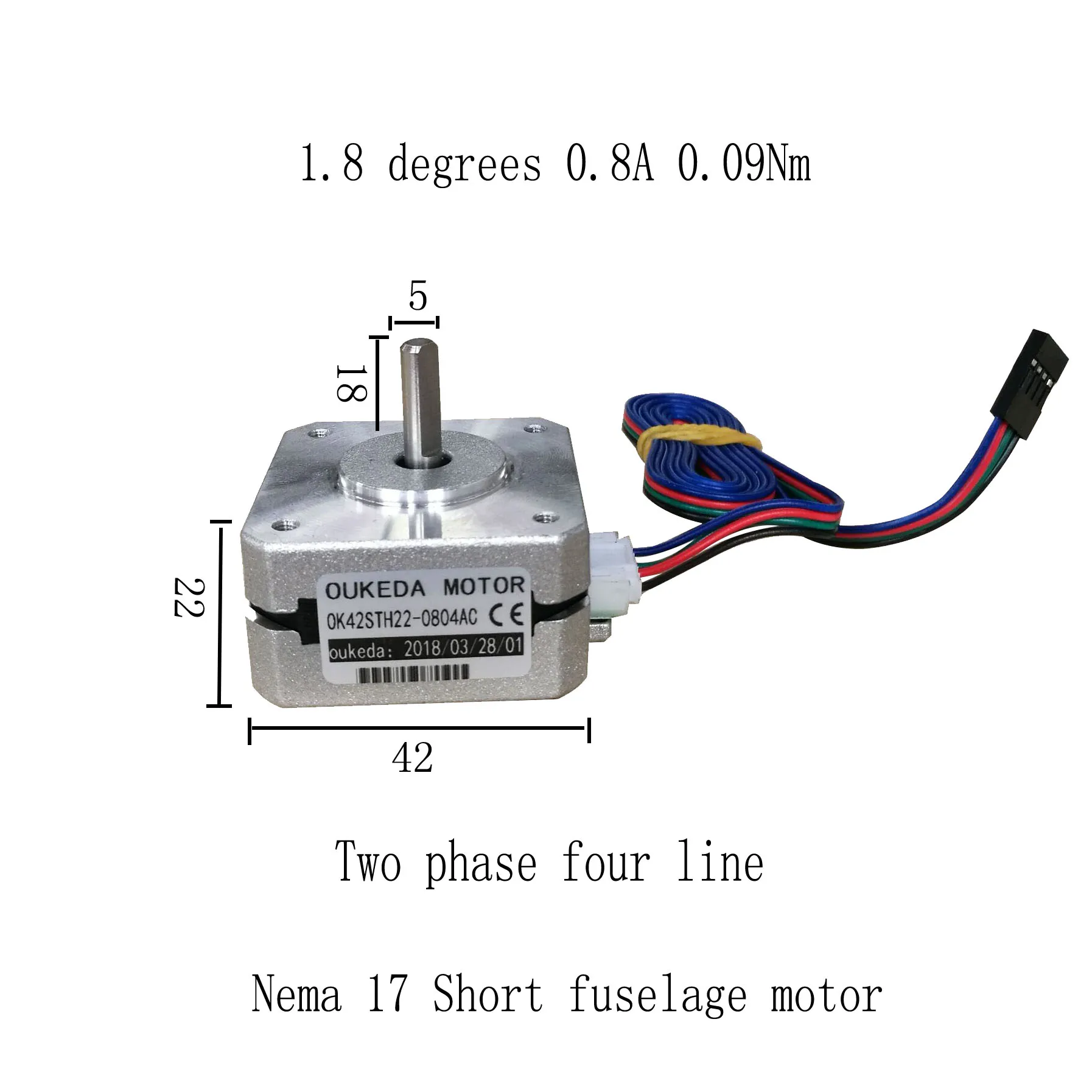 42 stepper motor short body ultra thin body 22mm 0.09nm 1.8 degree two phase four wire thickness 22