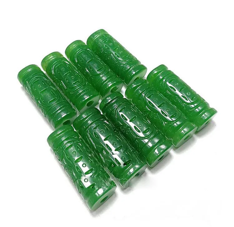 Natural Emerald Green Jade Carved Lucky Dragon pillar Pendant Chinese Necklace Jewellery Fashion Amulet Gifts Man Women