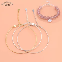 Genuine Real Pure Solid 925 Sterling Silver Bracelet Bangles Women Beads Hand Band DIY Jewelry Findings Beading Thread Bangle