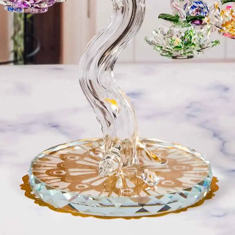 High-end Crystal Glass Lotus Tree with 6/8/10/12/18pcs Lotus Fengshui Craft Home Decor Figurines Christmas Gifts Souvenirs Decor