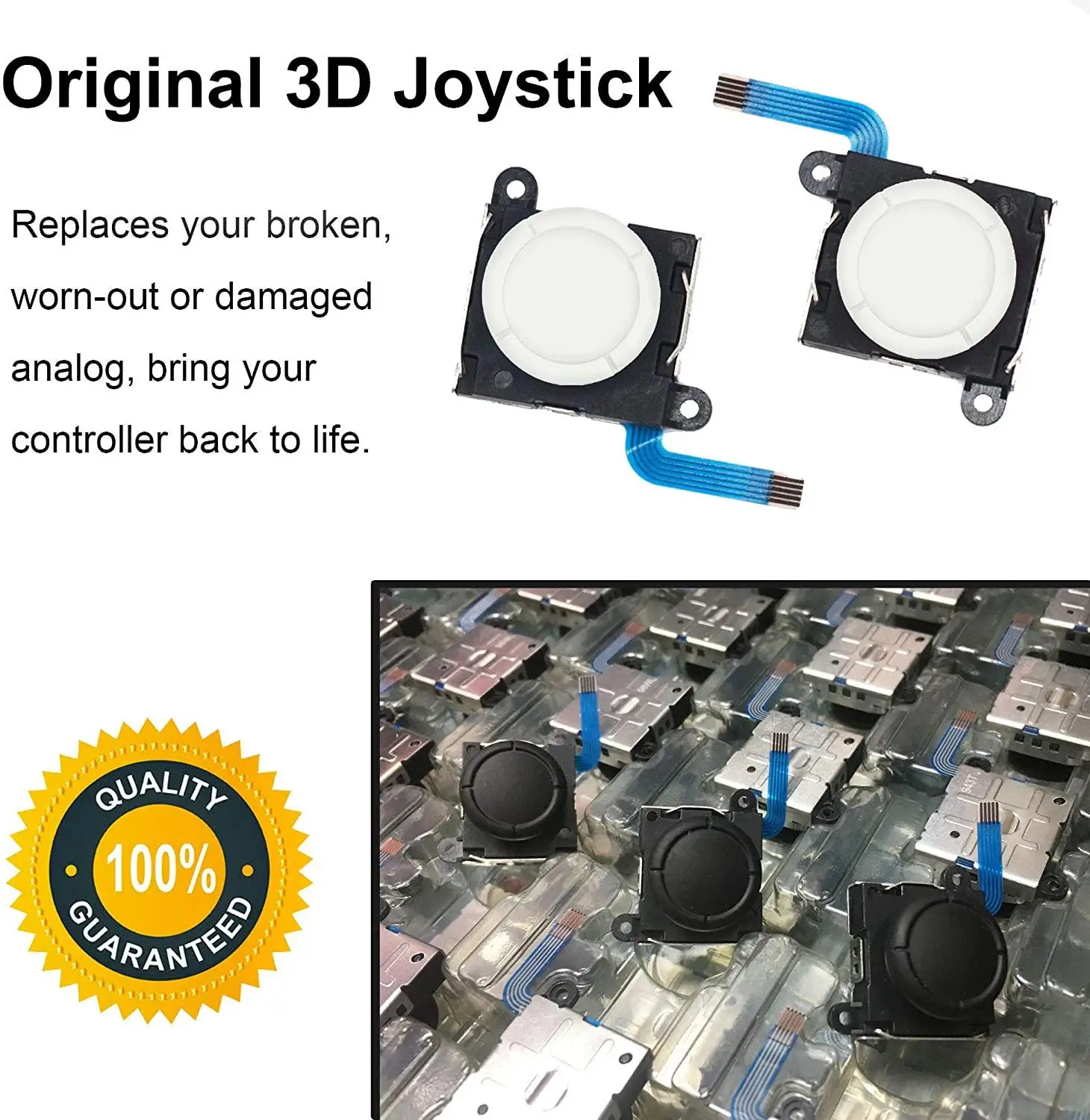 Original 3D Analog Joystick JoyCons Replacement Left/Right Repair Kit Thumb Sticks Sensor with 2 “Y” Screws for Nintend Switch