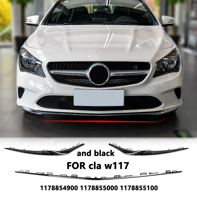 Front Bumper Lip Chrome Trim Chromium Spoiler Black For Mercedes Benz CLA W117 C117 A1178854900 A1178855000 A1178855100