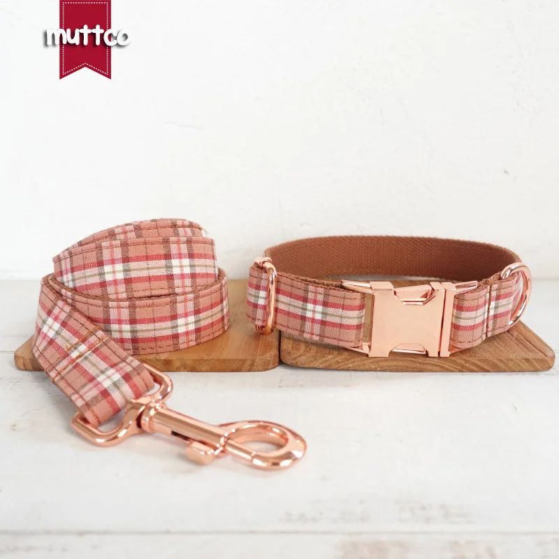 MUTTCO retailing stout durable soft collar handmade cotton and nylon THE ORANGE PLAID 5 sizes dog collar and leash UDC042M