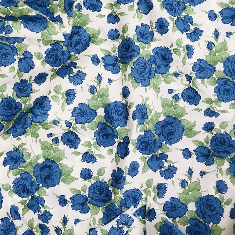 Blue Rose Floral 80S Tissun liberty Cotton Fabric For Kids Baby Sewing Cloth Dresses Skirt DIY Handmade Designer Patchwork Meter