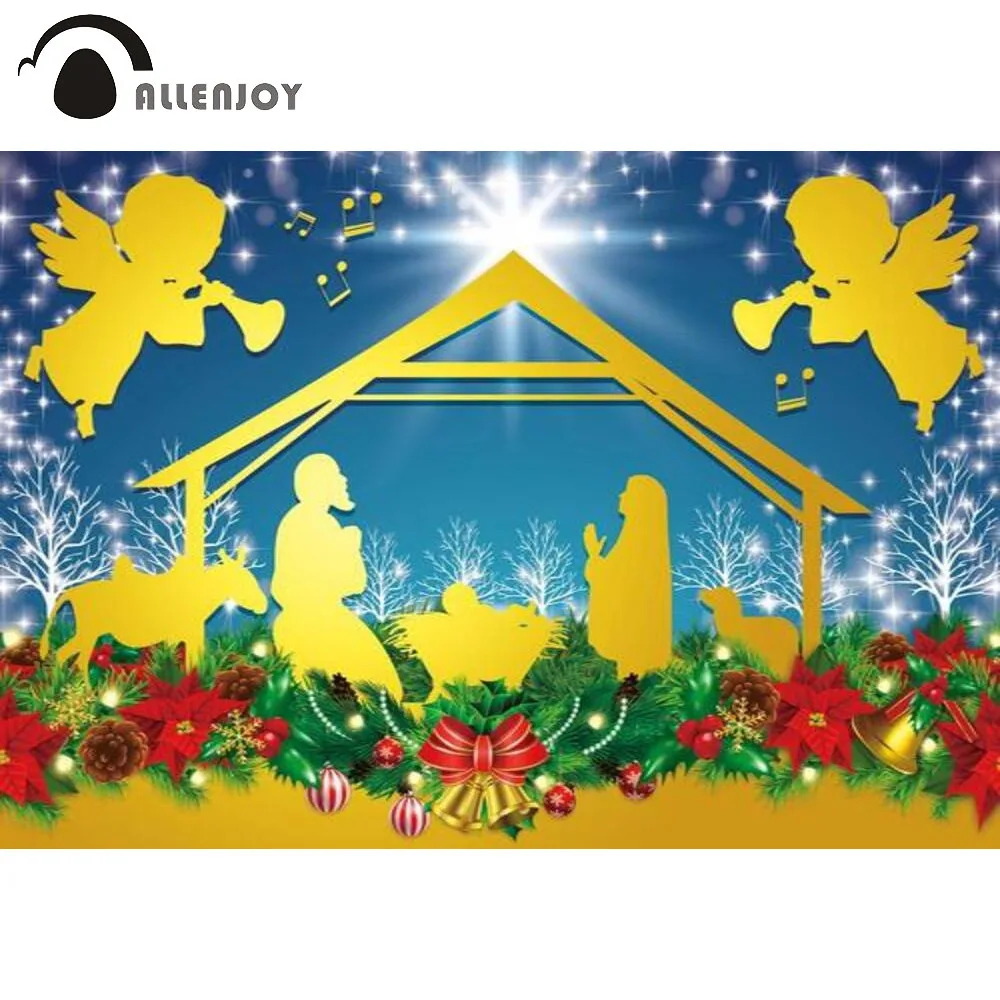 

Allenjoy Nativity of Jesus Backdrop Christmas Angels Holy Night Birth Photography Background Photocall Photo Booth Photozone