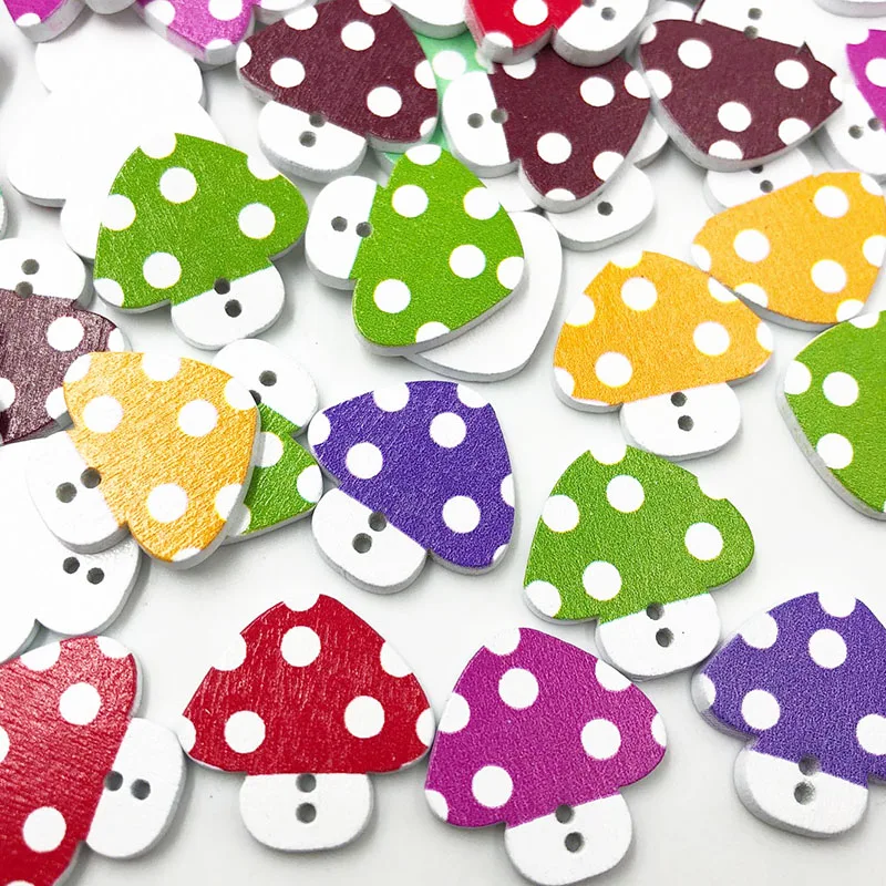 50/100Pcs Mixed Wood Mushroom Sewing Buttons For Kids Clothes Scrapbooking Decorative Botones Handicraft WB787