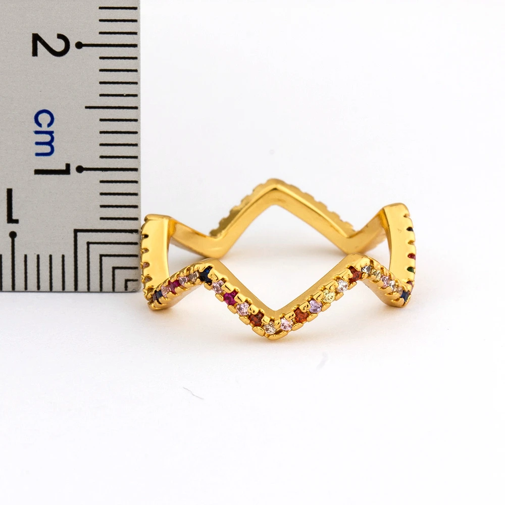 Nidin Copper Zircon Rainbow Rings Accessories for Women Girls Colorful Crystal Jewelry Fine Wedding Birthday Party Gift