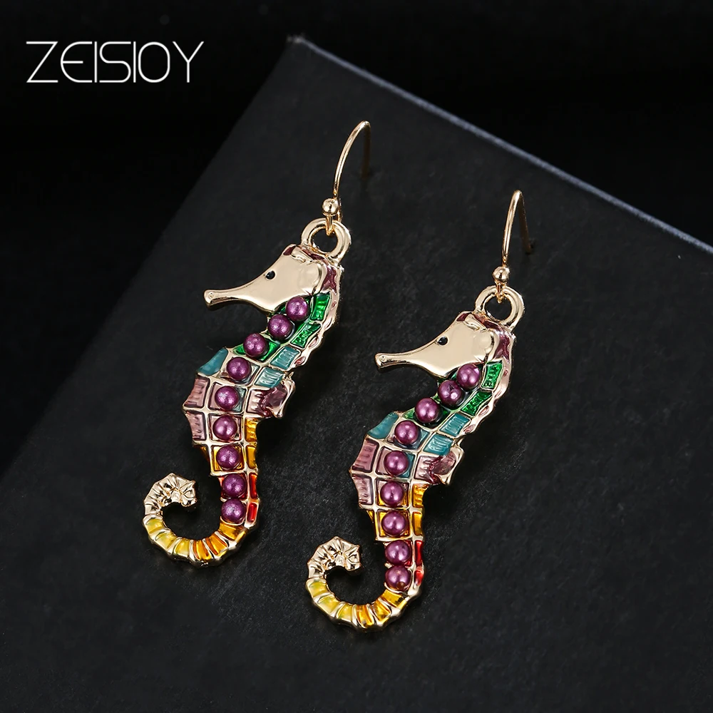 2-piece set of golden sea horse seahorse with dripping oil pendant necklace jewelry making