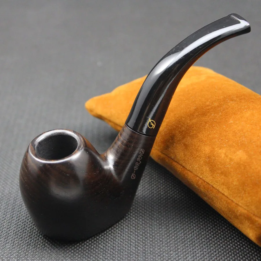 Handmade Natural Ebony Wood Smoke Tobacco Smoking Pipe Set Flat Bottom Wooden Pipe + Pouch + Holder + 10pcs 9mm Pipe Filters 409