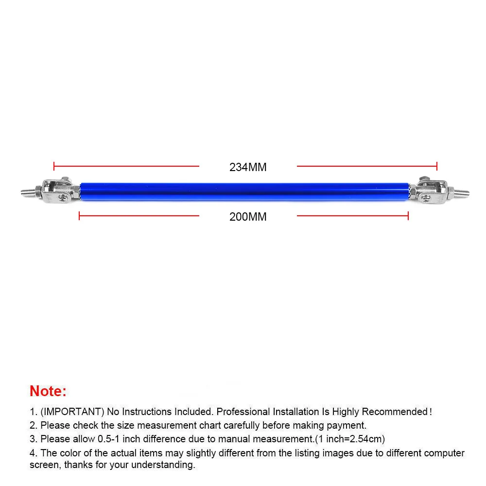 Stainless Steel Bumper Lip Adjust Front Strut Splitter Rod Tie Support Bars 100MM 150MM 200MM