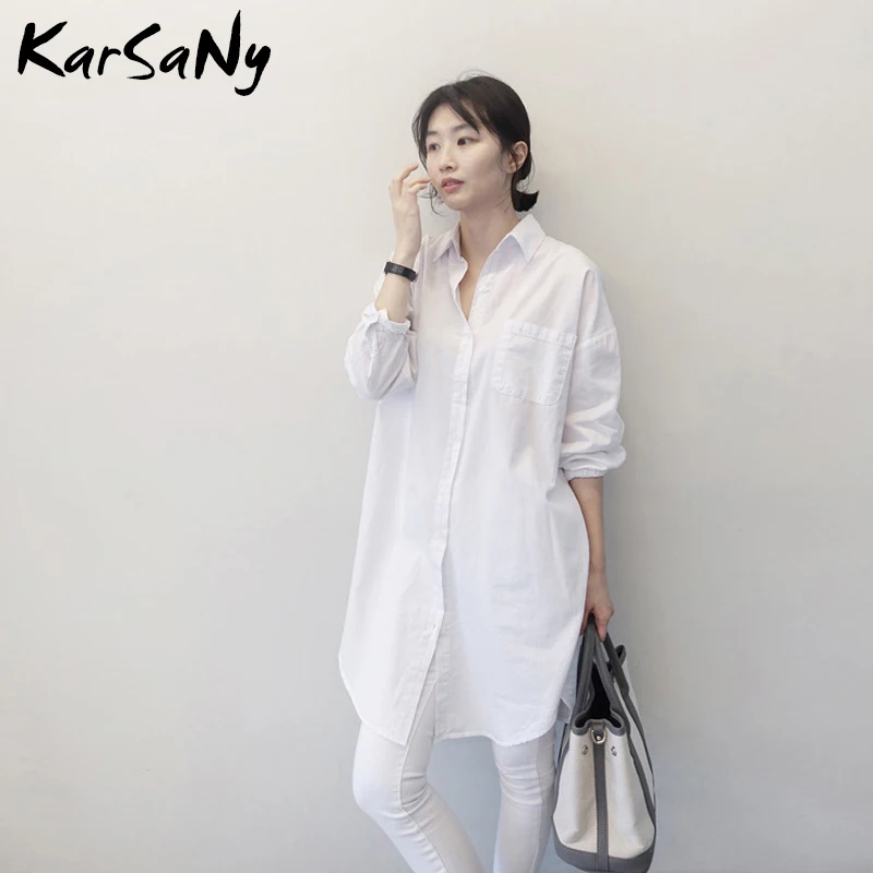 KarSaNy White Shirt Dress Women Boyfriend Feminine Blouse Long Sleeve Cotton Women's Tunic White Shirts For Women Loose Tops