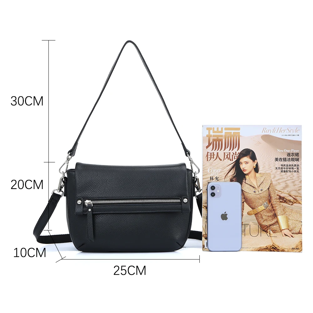 Zency Genuine Leather Shoulder Bag For Women Simple Vintage Casual Crossbody Small Handbag Classic Lady Tote Messenger Bag