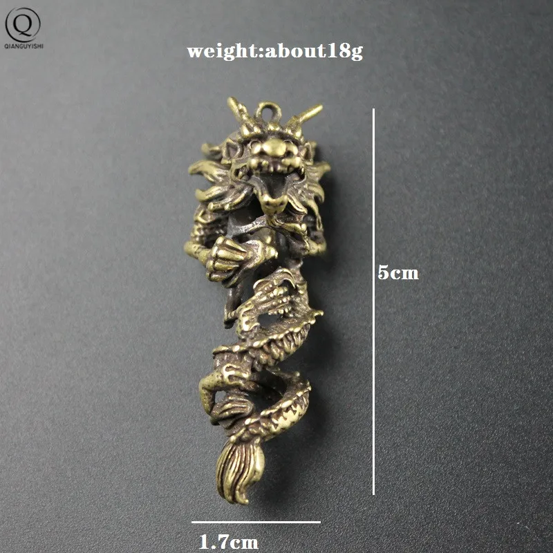 Archaize Copper Dragon Keychains Pendant Vintage Brass Metal Chinese Zodiac Animal Keychain Charm Car Key Rings Handmade Gifts
