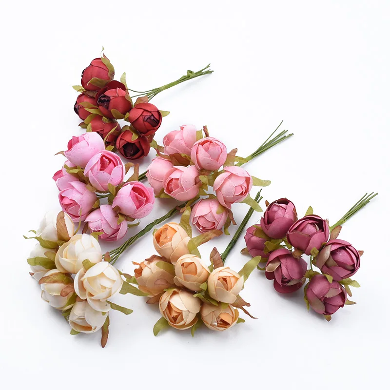 Artificial Flowers Wedding Decorative Plants Christmas Tree Wreaths Home Room Decora Accessories Diy Gifts Box Silk Tea Rose Bud