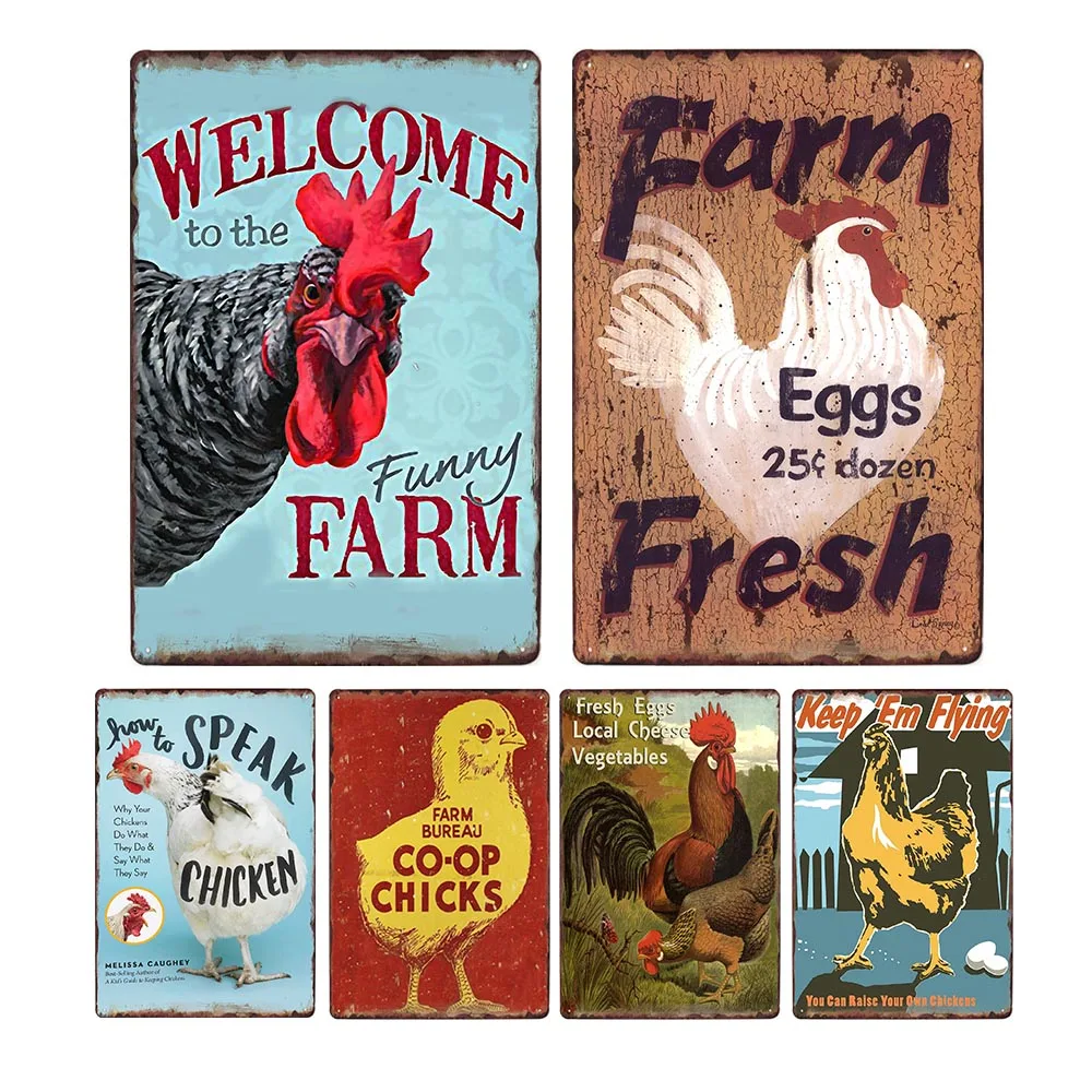 Welcome To The Funny Farm Metal Plate Tin Sign Rooster Decorative Chicken Coop Farmhouse Wall Art Iron Poster Home Decor 20x30cm