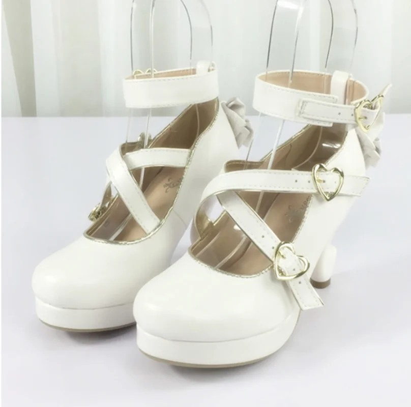 princess kawaii shoes tea party high heeled shoes cosplay loli Japanese vintage sweet lolita shoes cute bowknot cross strap