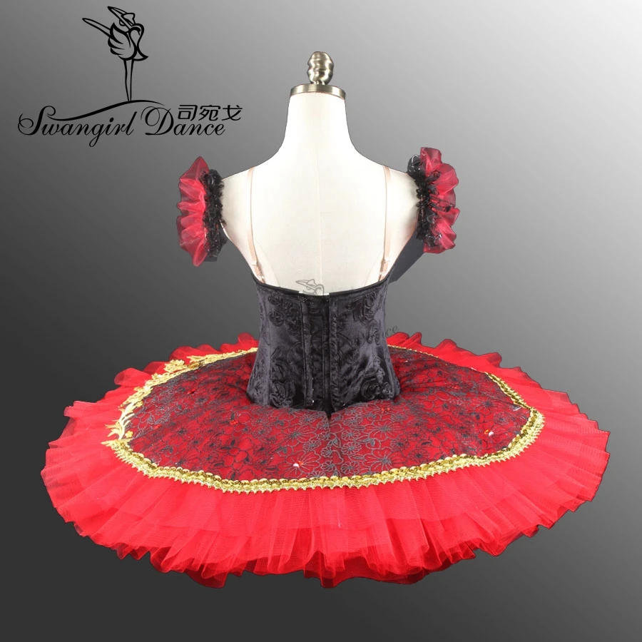 Tutu de ballet classique pour femmes, de haute qualité, rouge, noir, don Quixote, avec corsage en velours, professionnel, pour filles, BT9069