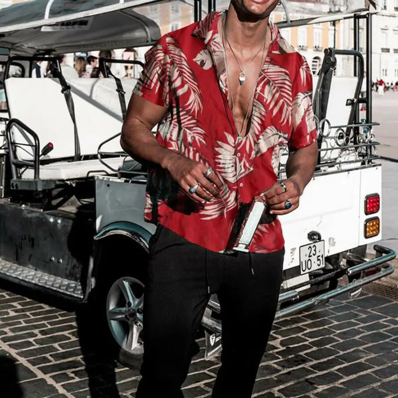 Camisa hawaiana de manga corta con estampado Floral para hombre, Tops informales de playa, Tops de vacaciones, EE. UU.