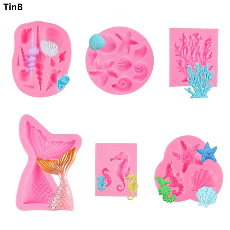 

6pcs 3D Mermaid Tail Silicone Molds Shell Starfish Soap Mold Cake Decoration Tools Sugar Craft Moulds DIY Craft Fondant Molds