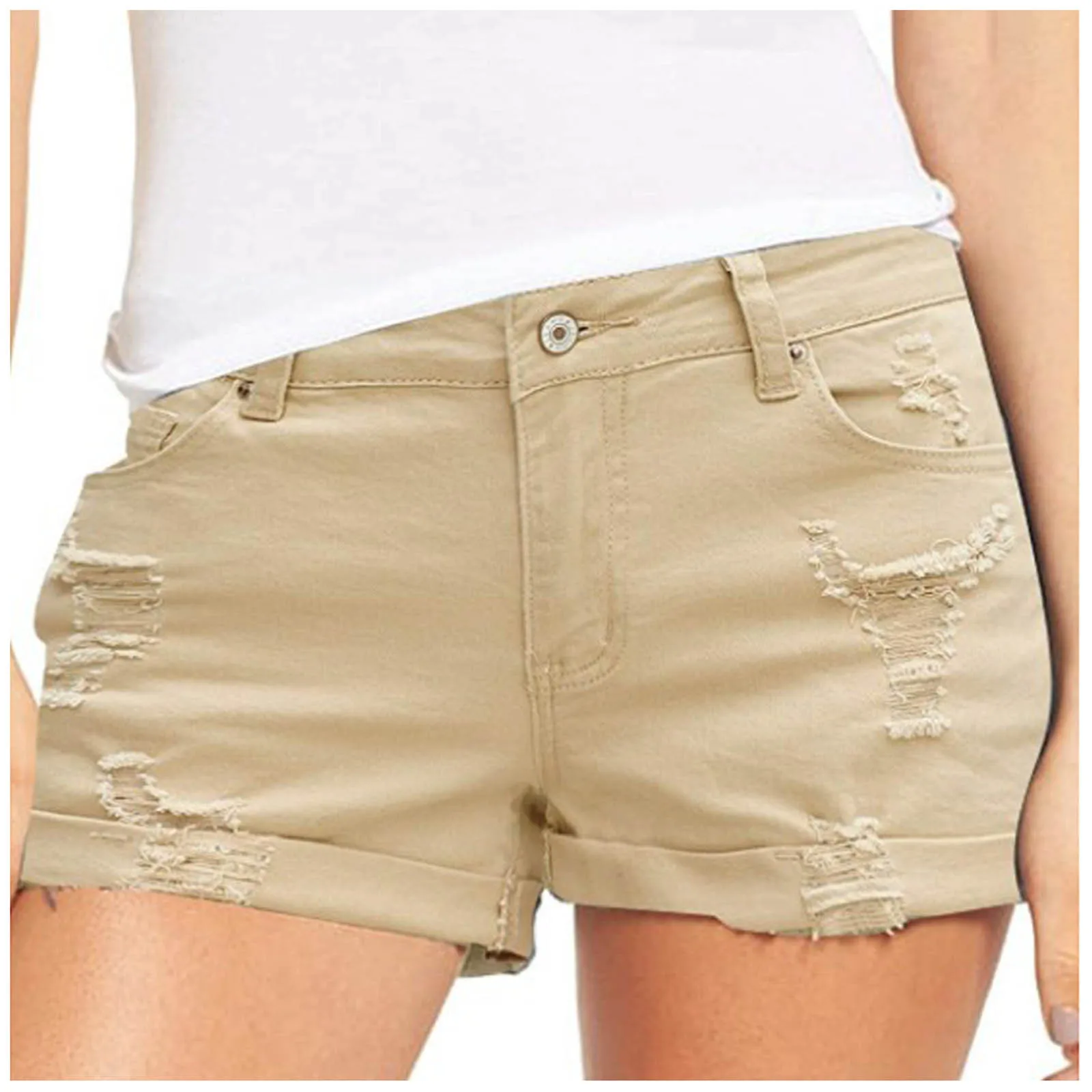 Stretchy High Waist Denim Shorts Women Summer Casual Fashion Sweat With Pocket Zipper White Cuffed Jean Shorts Джинсовые Шорты