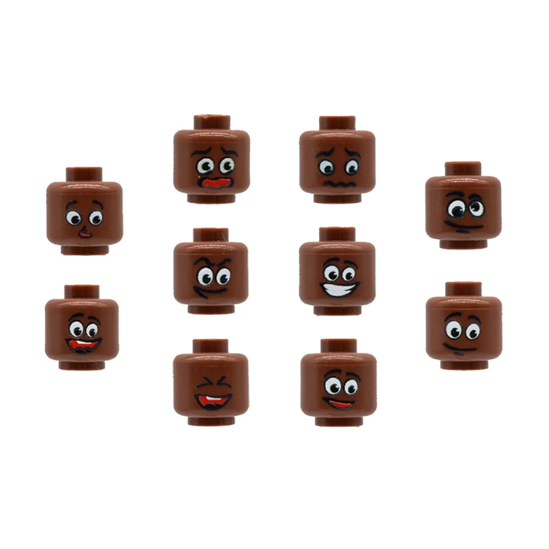 10 Pieces Lot Bricks Head Heads Face Dark Skin for Custom Figures MOC Building Blocks Toys Construction Toy for Children