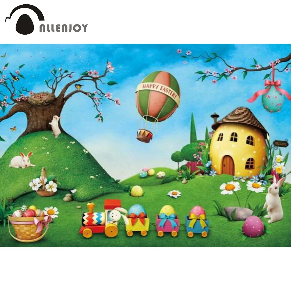 

Allenjoy Spring Easter Backdrop for Kids Garden Rabbit Eggs Hot Air Balloon Birthday Baby Shower Party Supplies Decor Banner