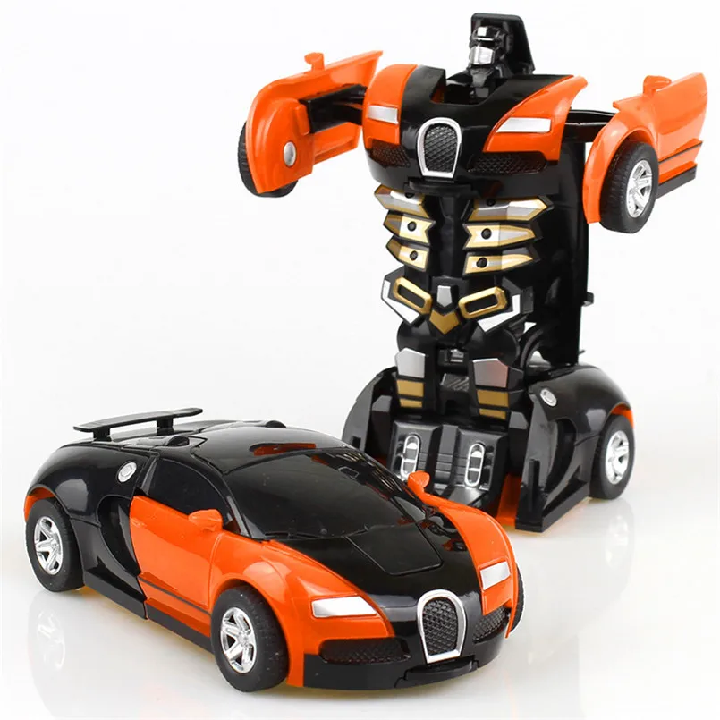 2 IN 1 One Key collisione inerzia deformazione Robot modello di auto plastica Mini Robot per auto per ragazzi impatto veicoli auto giocattoli per bambini