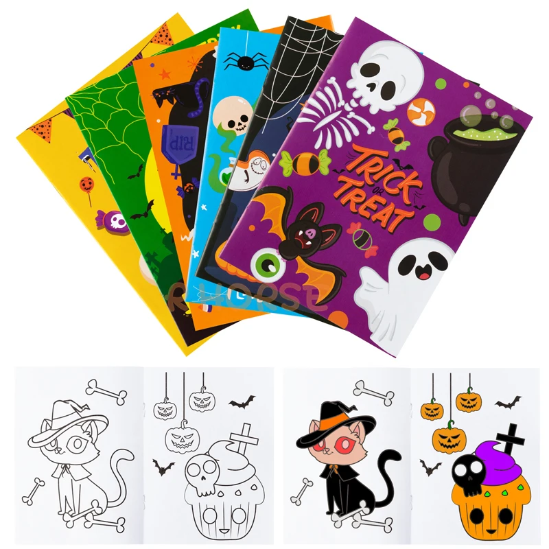 34Pcs Halloween Toys Coloring Book Pumpkin Temporary Tattoos Stickers Drawing Book Early Education Party Decor Dress Up for Kids