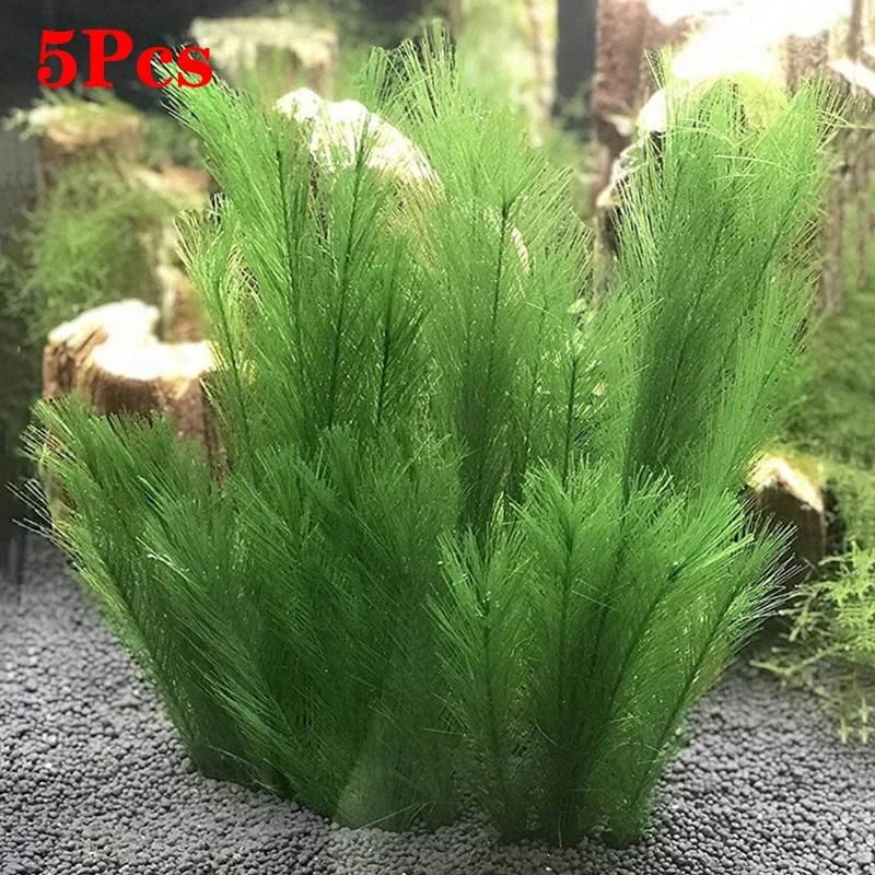 HOT SALE Aquarium Decorations Fish Tank Artificial Green Water Plants Made Of Silk Fabrics Plastic,for All Fish and Pets 5Pcs