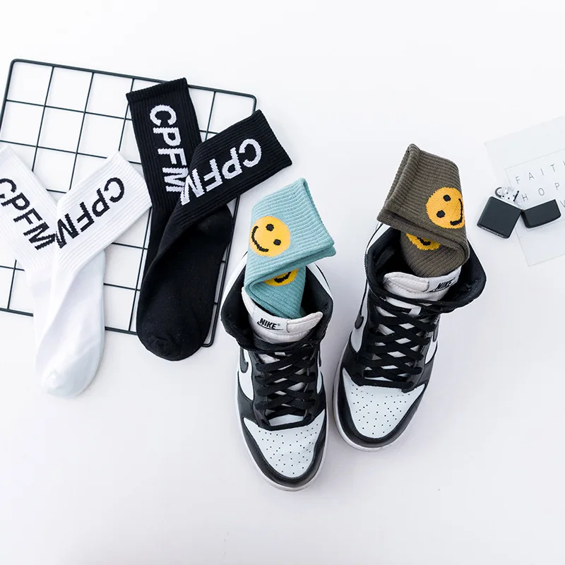 2021 New Adult Crew Cotton Top Socks Summer Style Double Two Flat Smile Smiling Face Faces Kanye CPFM XYZ Casual Street Fashion