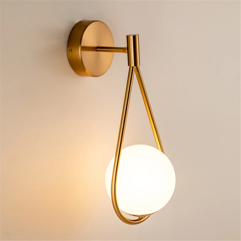 Nordic Minimalist LED Wall Lamp Bathroom Bedroom Glass Ball Vintage Wall Lights Artistic Home Decor Gold Metal Sconce Luminaire