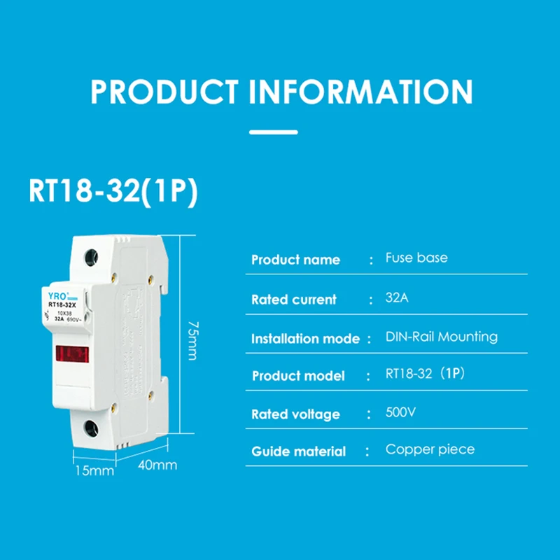 AC 1PC 1P Fuse Base 690V 32A With LED light Matching Fuse 10x38MM R015 only Fuse Base RT18-32X
