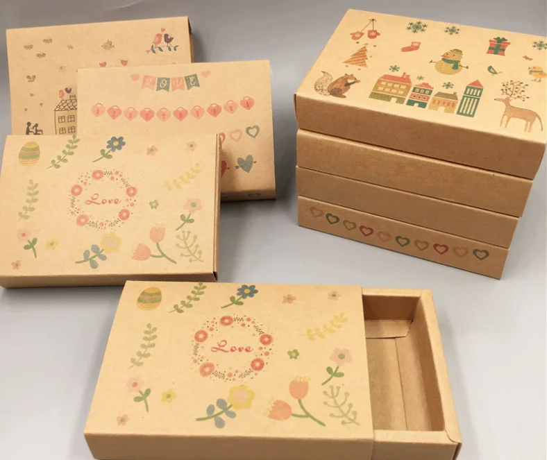 

11.4x8x2.1cm Colorful Drawer Paper Boxes Kraft Cardboard Small Gift Packaging Paper Boxes Handmade Gift Paper Box 100pcs/lot