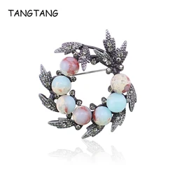 TANGTANG Wreath Brooch Vintage Retro Stone Brooch Pin For Woman Fashion Rhinestone Jewelry Pin New 2021 Trendy Mother's Day Gift