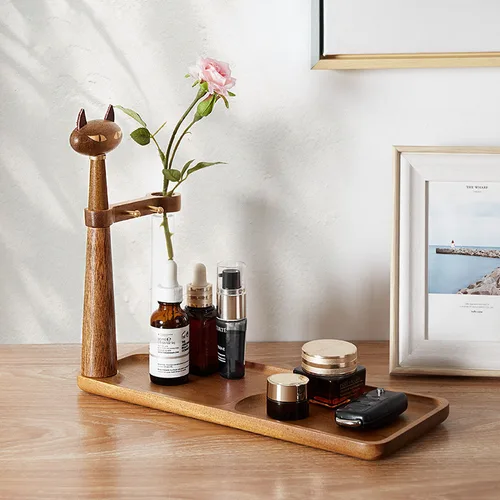 Amgoth 목재 불규칙 데스크탑 보관 트레이, 골드 후크, 열쇠 쥬얼리 안경 브란스 오거나이저 플레이트, 향수 메이크업 