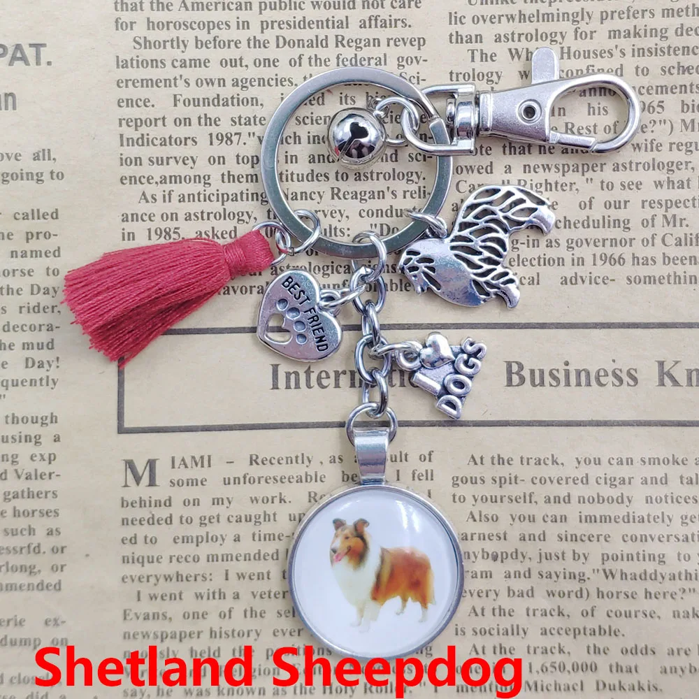 Shetland Sheepdog Brussels Griffon Dog Animal Keychain Time Gem Pet Lover Key Ring Men Male Women Trendy Cute Fashion Gift