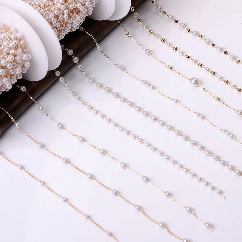 1 meter Imitation Pearl Beaded Chain Metal Copper Necklace Chain Diy Handmade Necklace Bracelet Jewerly Accessories