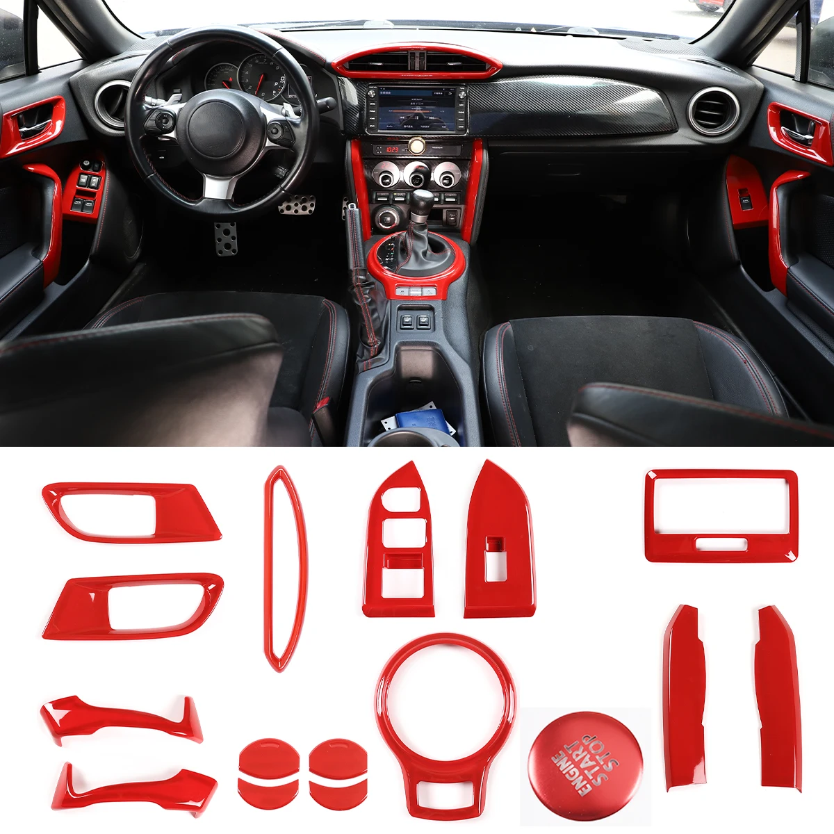 For Toyota 86 GT86 For Subaru BRZ ZC6 12-20 ABS Red Car Interior Accessories Gear Shift Cup Holder Air Conditioning Trim Sticker