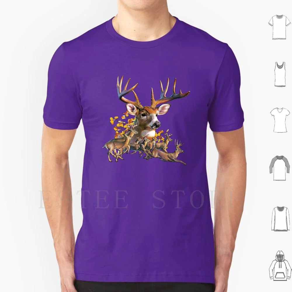 Deer Collage T Shirt Cotton Men DIY Print Deer Collage Antlers Whitetail Realistic Colored Pencil Wildlife Hunting Animals Wild