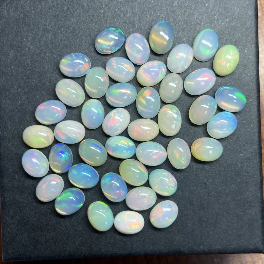 

10 Pieces Oval Flatback Cabochon Original 8x6mm Gemstone 100% Natural White Opal Stone