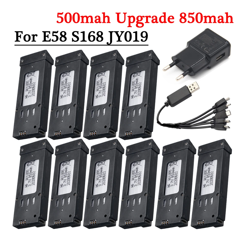 Upgraded 10Pcs 3.7V 850mAh Lipo Battery For E58 S168 JY019 RC Quadcopter Spare Parts 3.7v Drones Battery