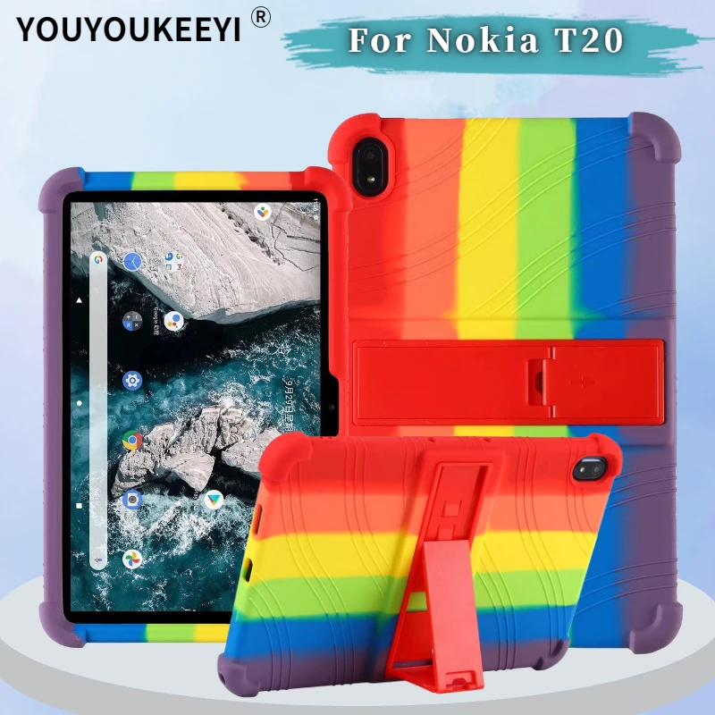 

New Soft Silicone Case For Nokia T20 2021 Kids Safe Shockproof Thickening Silicone Cover For NOKIA T20 Fundas Comes With Stand