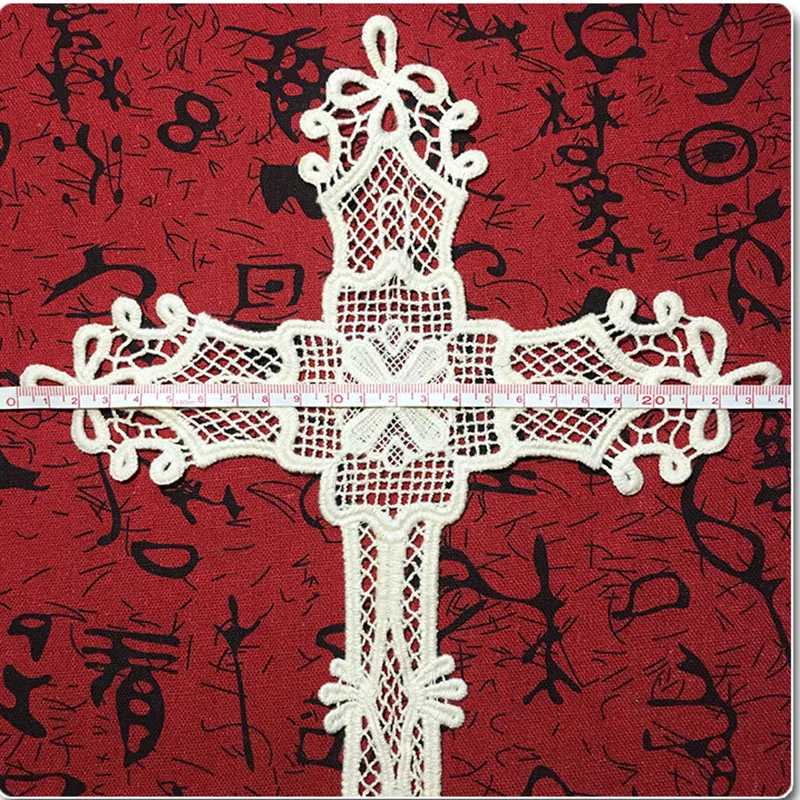 2 Pcs/Lot Ivory Jesus Crosses Embroidery Patches Church Appliqued Lace Trims Sewing on Cosplay Costume Diy Clothing Lace Fabric