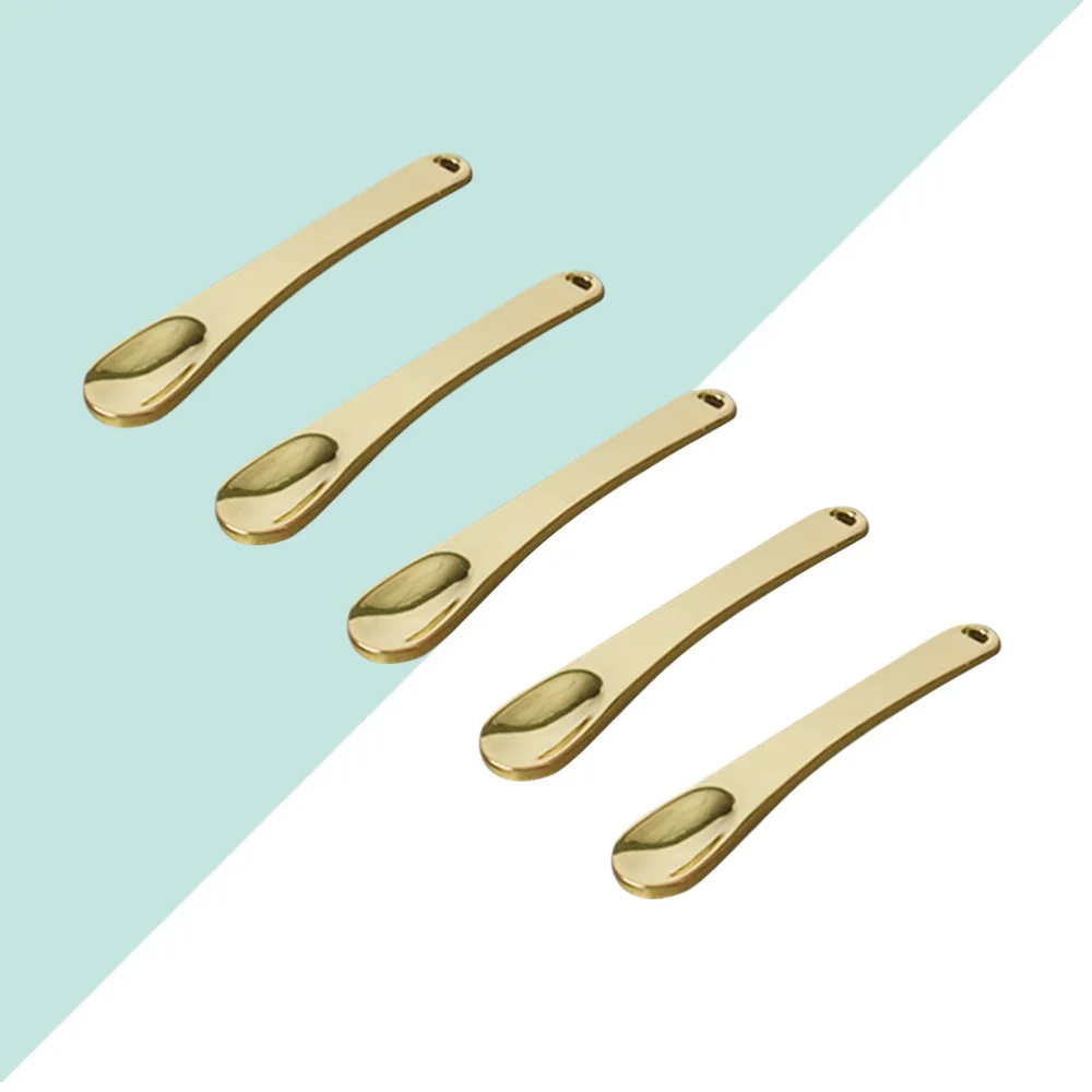 5Pcs Mini Makeup Spoon Premium Metal Spatula Beauty Scoop Skincare Tool For Face Mask Cream Moisturizer Kit Golden