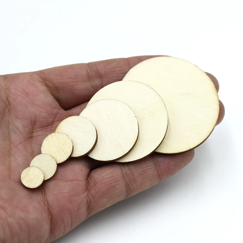 Anillo de círculos redondos de madera sin terminar, 15/100 piezas, 10-50mm, fabricación de tarjetas, álbum de recortes, manualidades decorativas