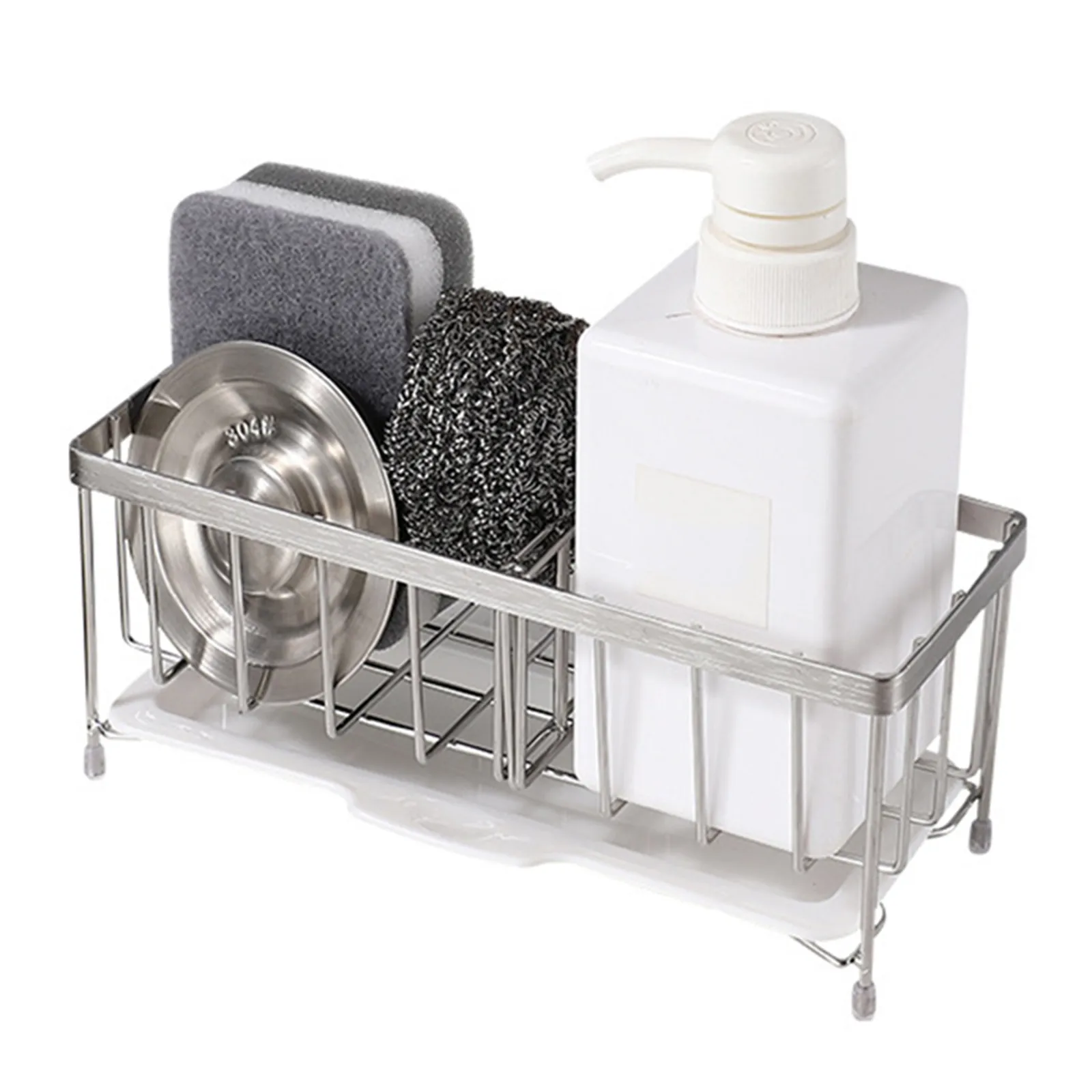 Storage Sponge Holder Sink Caddy Organizer Drainer Rack Detergents Stainless Steel Kitchen Convenient Hollow Bottom Shelf