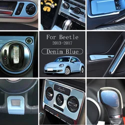 Interior Styling Denim Blue Shift Knob Cover AC Control Panel Moulding Trim Handle Sticker For Volkswagen Beetle 2013 - 2017